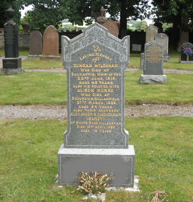 Photo of headstones/Duncan MacLennan died 1919 MI Urray West